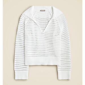 J Crew White Crochet Sailor Collared Sweater Open Knit Medium Classic EUC